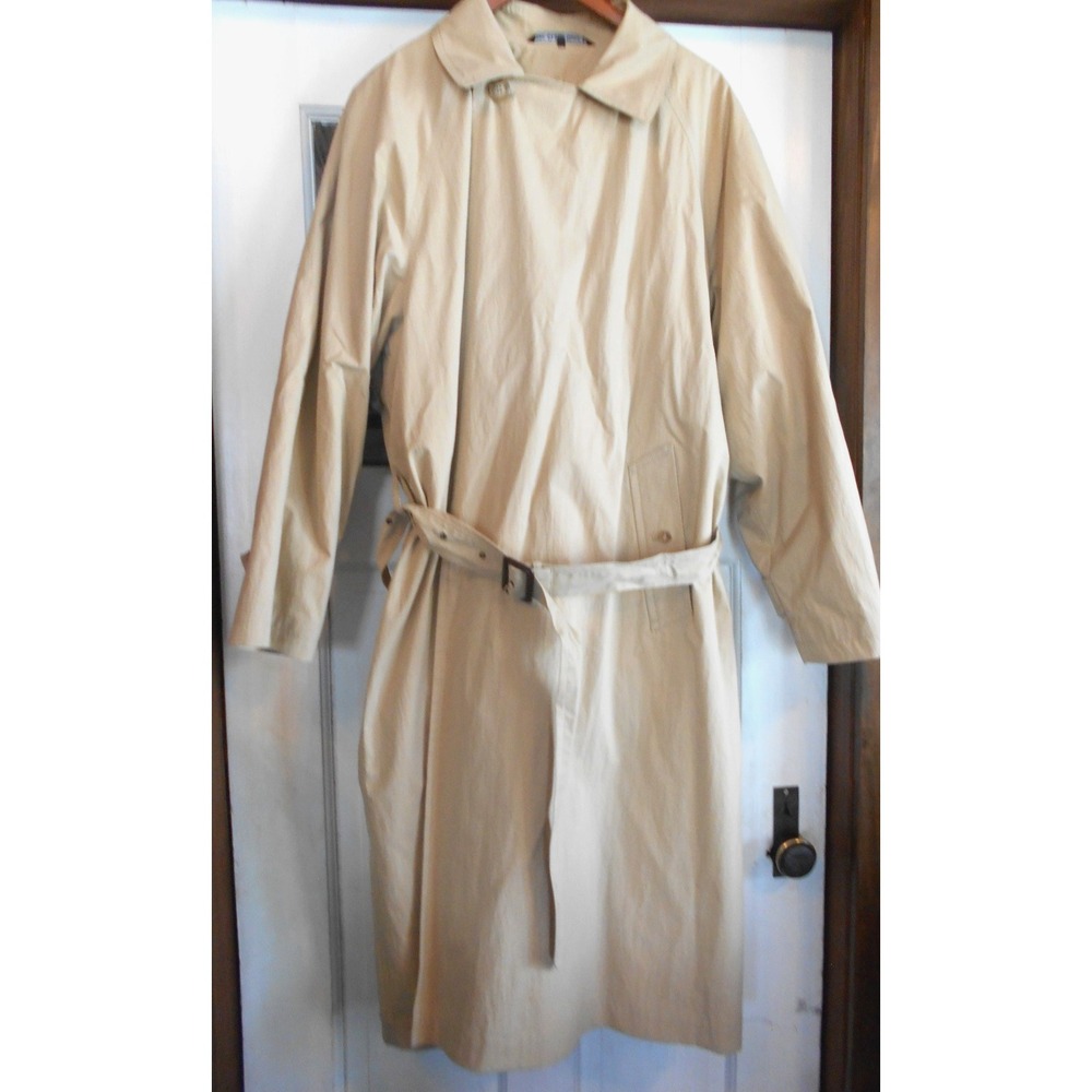 Vtg Claiborne 44R Large Taupe Rain Jacket Mens Coat Removable Liner Trench Coat